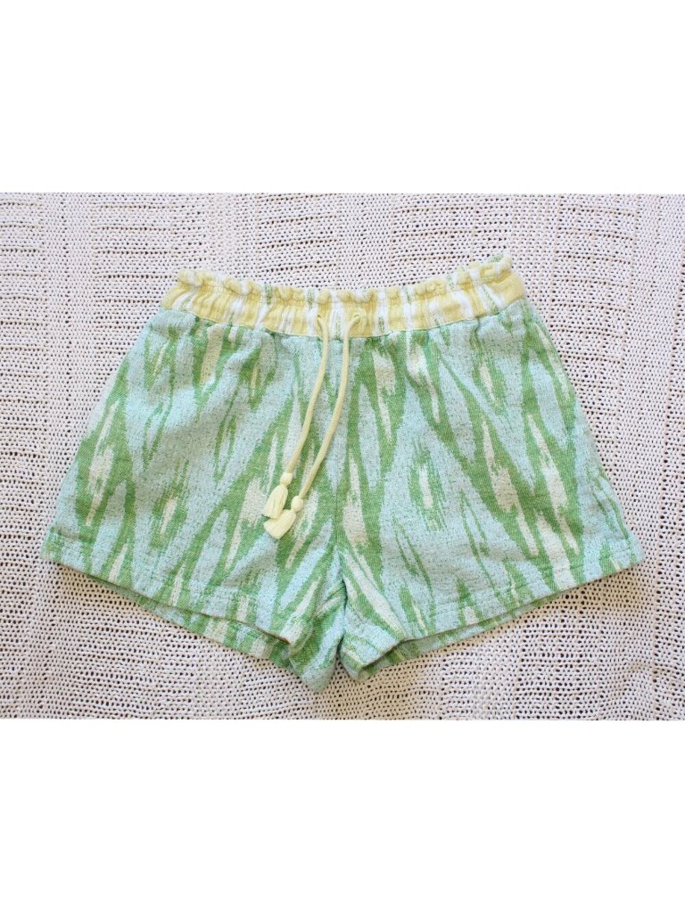 Aerie Jacquard High Waist Shorts Size M Green & Yellow drawstring Summer cotton